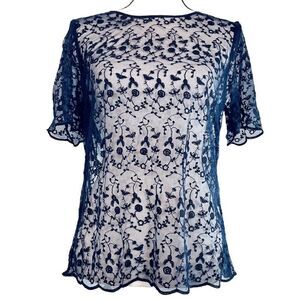Jack Wills Sheer Floral Short Sleeve Blouse Lace Coquette Cover Up Top